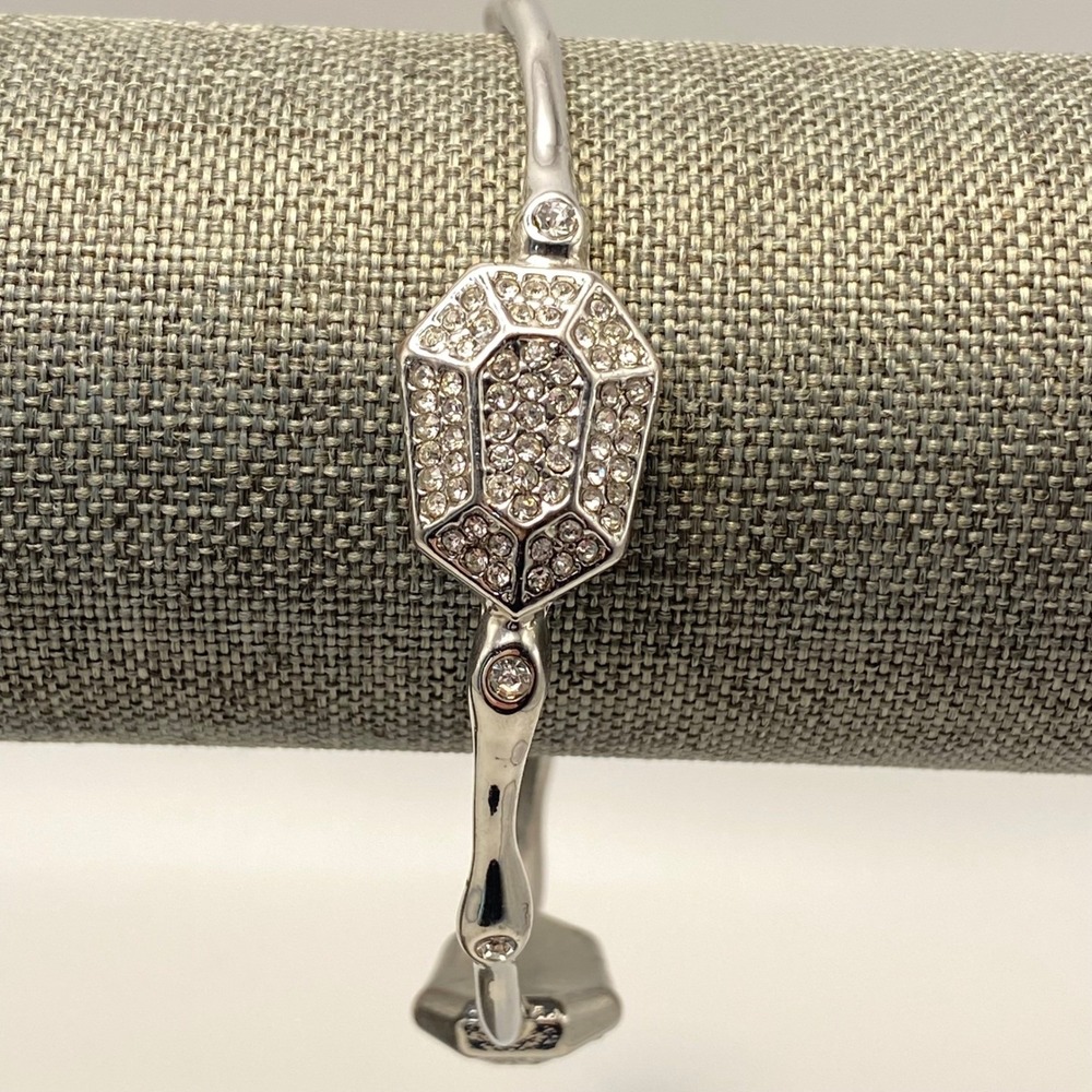 Vintage Graziano Bangle Bracelet Silver Tone Rhinestone Hexagon Art Deco Style